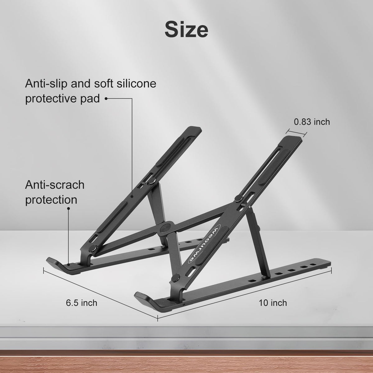 Ergonomic and Foldable Laptop Stand for Desk, Adjustable Riser, Fits All Laptops and Notebooks up to 17,Ultra-Thin,Ventilated Cooling,ABS+Silicone,Black.