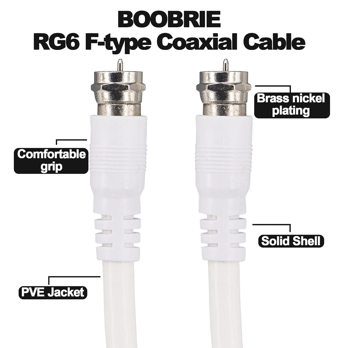 2PCS RG6 1.64ft RG6 Boobrie F Type TV Cable F Type Male to F Female Coaxial Cable TV Antenna Extension for DVR, VCR