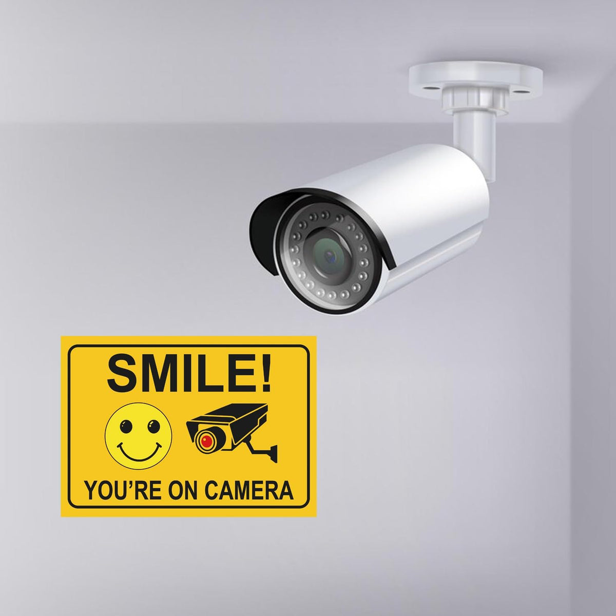Giftideaworkshop 4 10 7 Inch Smile You're on Camera Stickers for Home, X Self-Adhesive Vinyl Decal, Video Surveillance