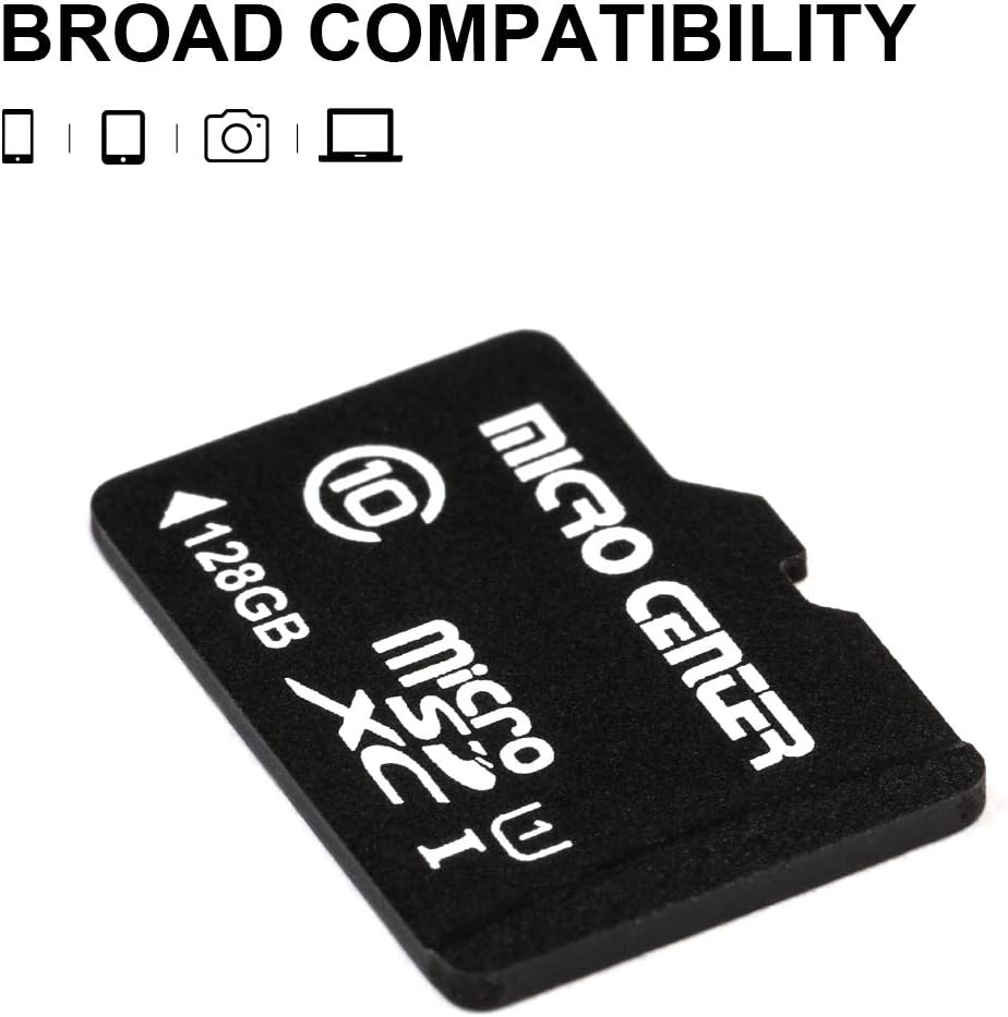 Micro Center 128GB Class 10 MicroSDXC Flash Memory Card with Adapter for Mobile Device Storage Phone, Tablet, Drone & Full HD Video Recording - 80MB/s UHS-I, C10, U1 (5 Pack)