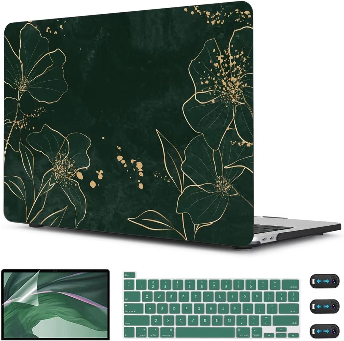 CISSOOK Case for MacBook Pro 13 Inch M2 M1 Chip A2338 A2251 A2289 Model 2025-2020, Hard Shell Case+ Keyboard Cover+ Screen Protector for MacBook Pro 13 with Touch Bar, Elegant Gold Lotus