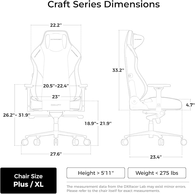 DXRacer Craft XL Video Gaming Chair for Adults Ergonomic Office Reclining Computer Chair with Magnetic Head Pillow and Lumbar Support Racing Style Height Adjustable (EPU Leatherette Guild Wars 2)