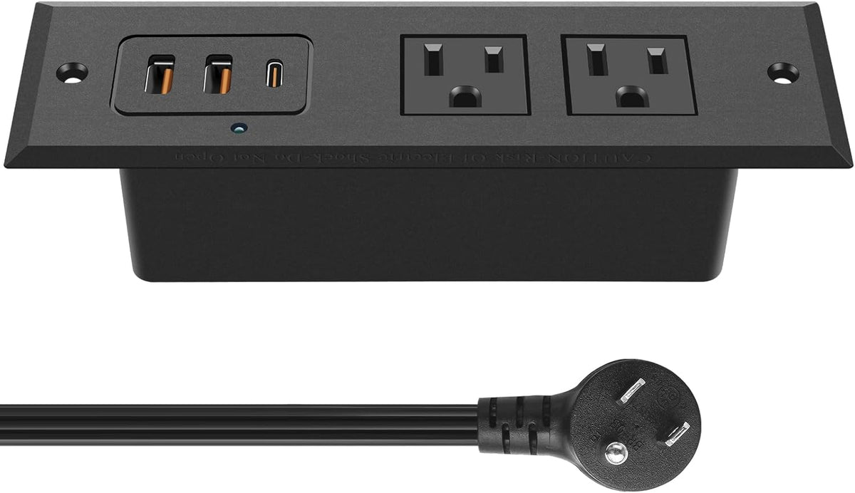 CCCEI 45 4FT 45 Recessed Power Strip with W USB C Port, Fast Charging USB A Port Desk Outlet, Furniture Hidden Charging