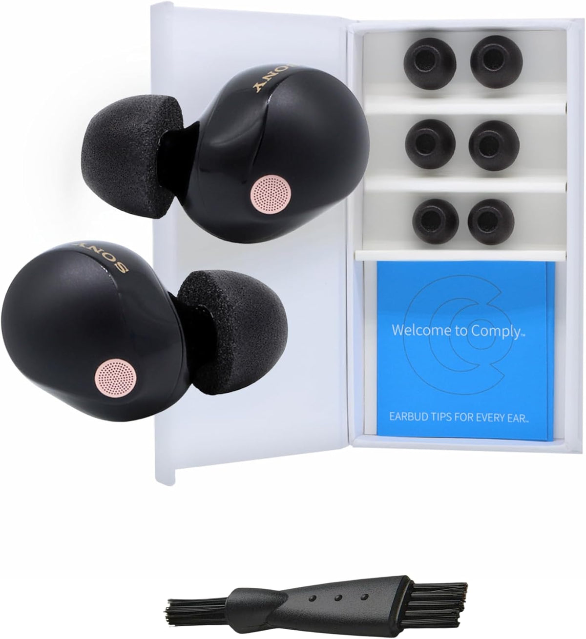 Comply TrueGrip | Premium Memory Foam Replacement Earbud Tips for Sony True Wireless Earbuds | Enhanced Comfort, Secure Fit, Superior Noise Isolation, Cleaning Tool | Black, Large (3 Pairs)