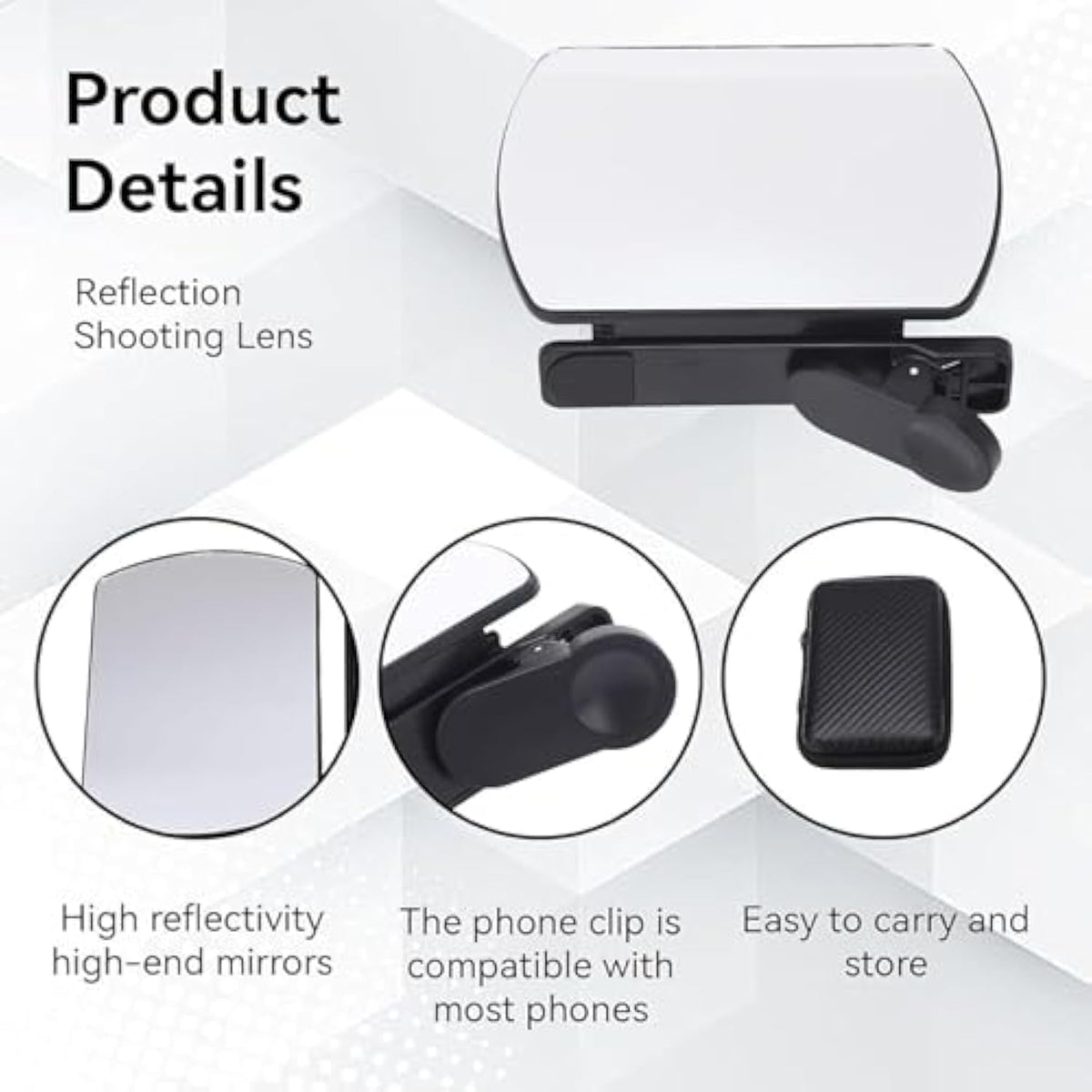 Mirror Effect Lens - Capture Stunning Reflections Instantly, Smartphone Camera Mirror Reflection Clip Kit, Mirror for Phone to Use Back Camera, for Travel Photography (White)