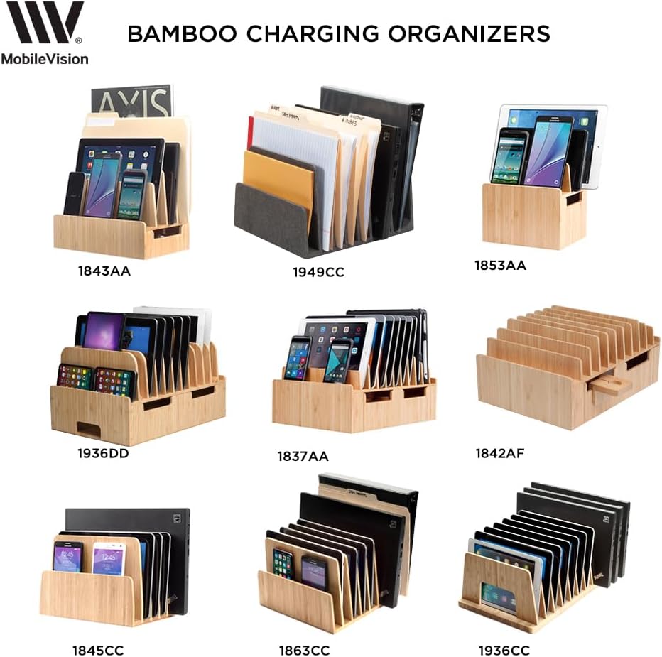 MobileVision Bamboo Device Organizer for Smartphones, Tablets and Laptops, 10 Slots