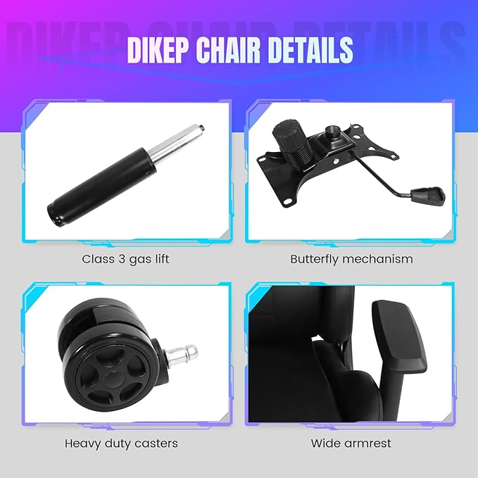 DIKEP Gaming Chair Video Game Chair with Footrest Lumbar Support Headrest PU Leather High Back Computer Chair for Home Office Cyan White
