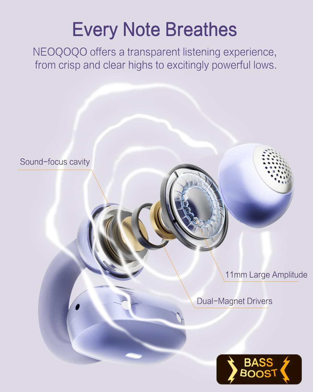 A50 Clip on Earbuds, Bluetooth 6.0 Wireless Open Ear Headphones w/5.3g Weightless Comfort,48H Playtime,3D Soundstage,Clear Call Mics,IPX5,Multipoint Connection,Fit for Workout Running Black