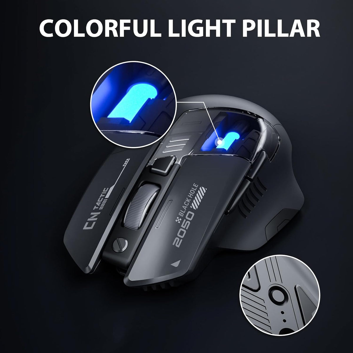 INPHIC A9 Explorer Wireless Mouse for Laptop, 2.4G/Bluetooth 5.0, RGB Lighting, 2400 DPI, Visible Battery, Type-C Charging