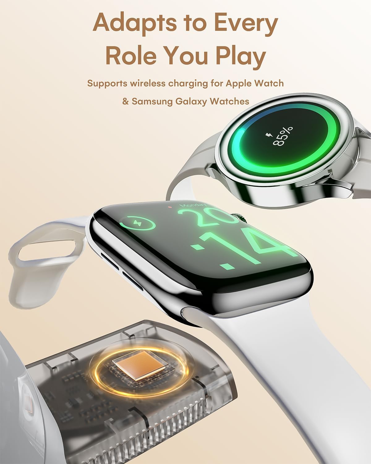 ZEEHOO 4 in 1 Wireless Charging Station for Apple,Mag-Safe Charger&Dimmable Light,Qi2 15W Rotating Fast Wireless Charger for iPhone 16,15,14,13,12&Pixel 10&iWatch&Samsung Watch&AirPods(30W Adapter)