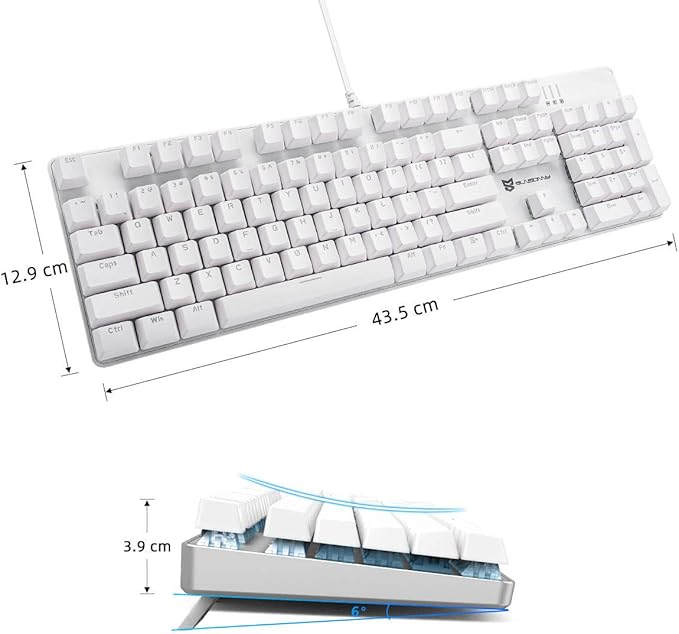 Hot Swappable 104 Keys Full Size Mechanical PC Gaming Keyboard | Blue Switch White Mechanical Wired Computer Keyboards | LED Backlit 104 Keys US Layout Light Up Wired Gaming Keyboard
