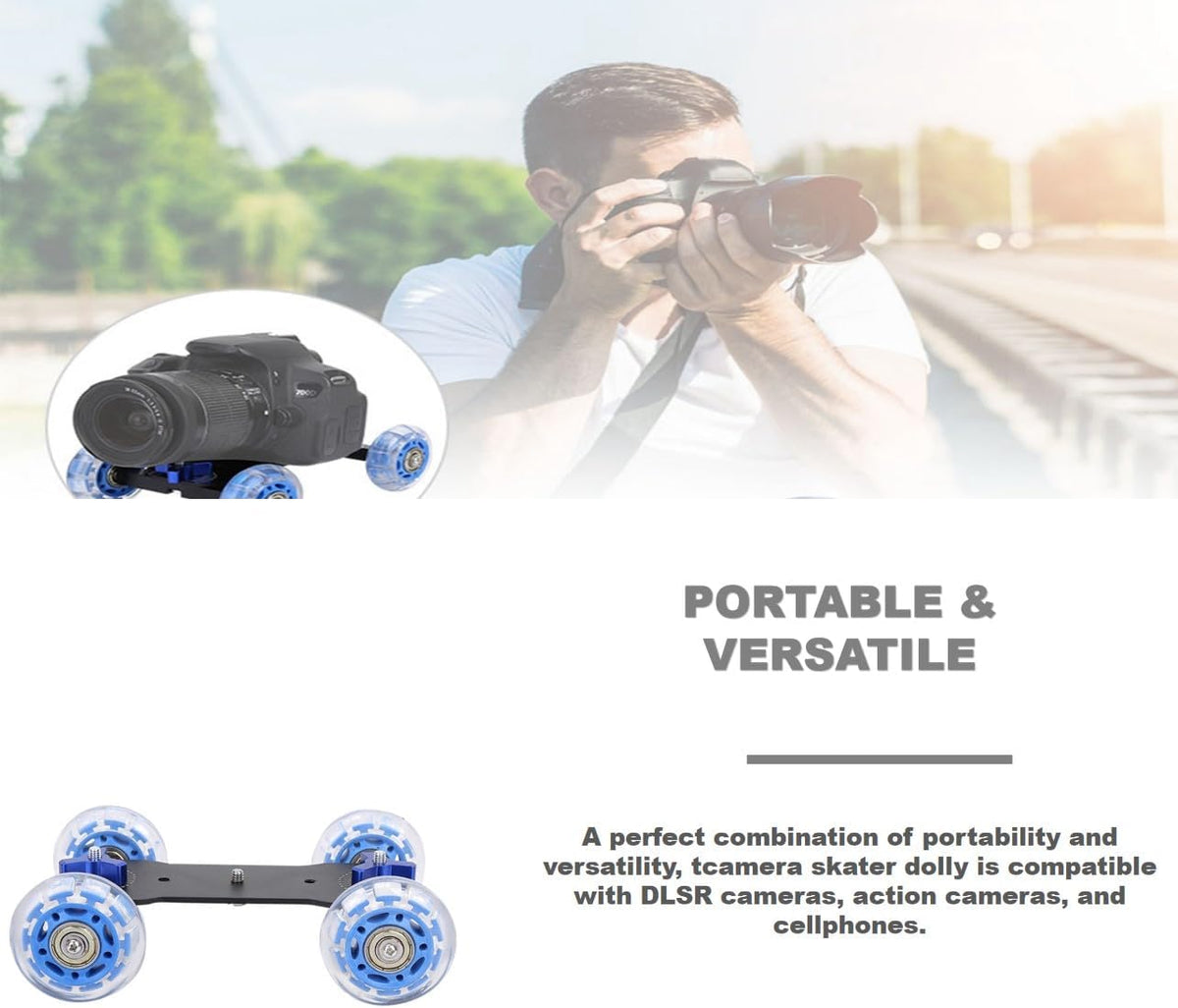 BONKZEBU Filmmakers Camera Dolly Skater Professional Rolling Cart Smooth Stable Movement Adjustable Platform DSLR