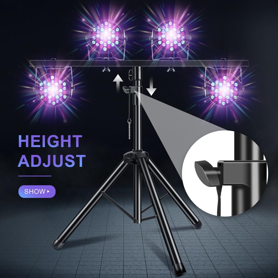 DJ Light Stand Heavy Duty Par Can Tripod T-Bar Stage Lights Stand Adjustable 39-70 Inch DJ Lighting Tripod Mount
