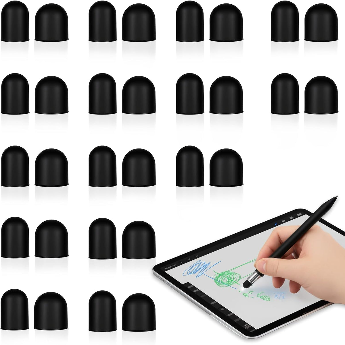 30PCS Rubber Tips for Stylus Pens, 2 Size 0.2'' & 0.28'' Replacement Nibs for Touch Screen Pen & No Scratches Soft Sensitivity Stylus Ends Replacement Tips for Stylus Pens
