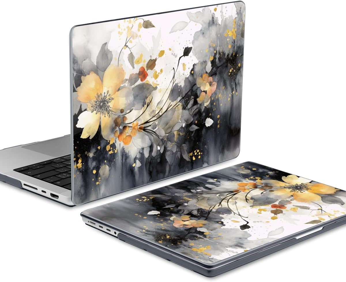 DONGKE for M4 MacBook Pro 16 Inch Case 2024 2023 2021 A3403 A3186 M3 A2991 M2 A2780 M1 A2485 Pro/Max Chip, Plastic Hard Shell Case & Keyboard Cover for Mac Pro 16 with Touch ID, Ink Flower