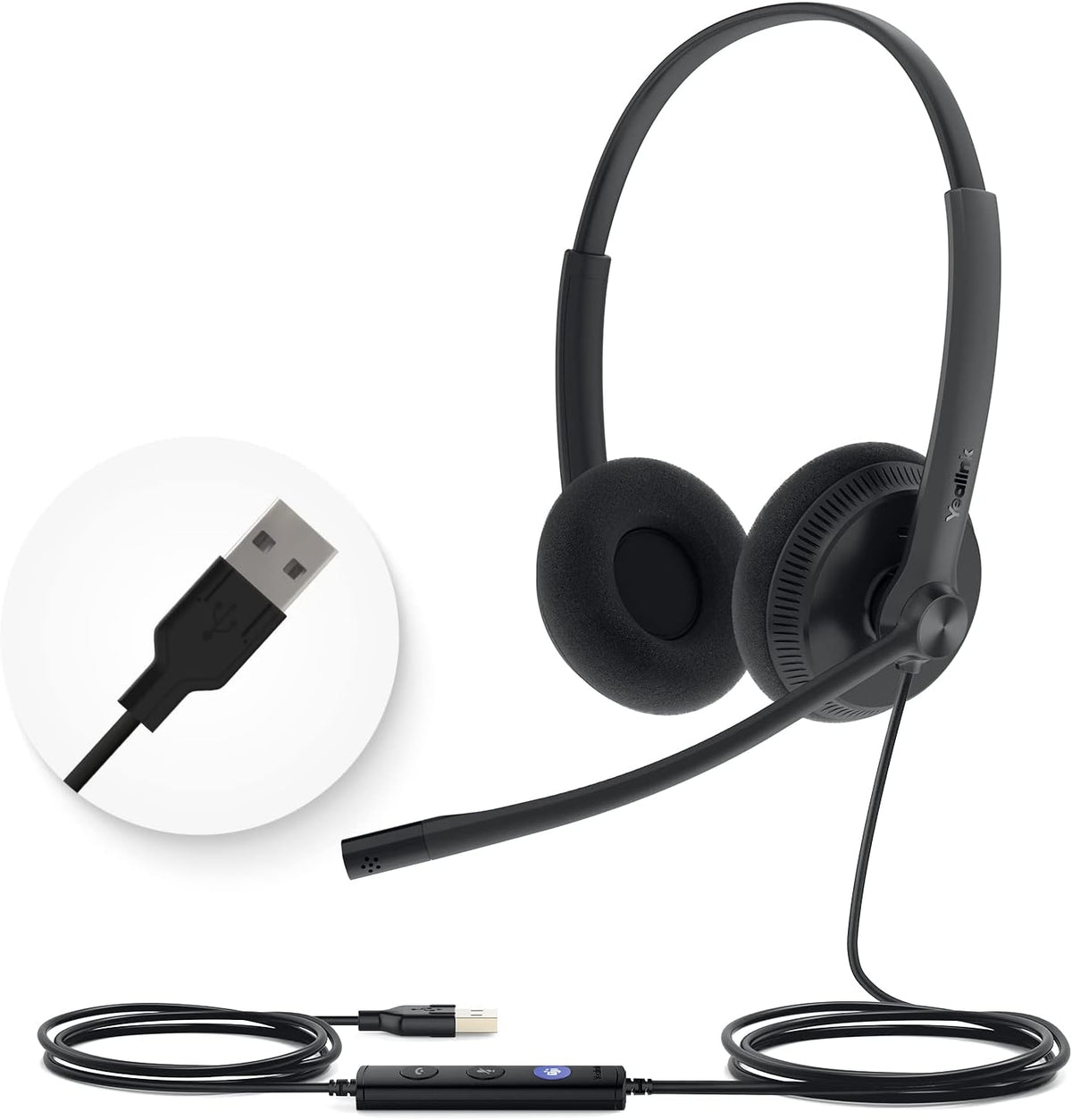 Yealink UH34 USB Headset with Mic,Stereo Wired Headphones with Noise Cancelling Microphone,Professional Work Headset VoIP Phone PC Computer Call Center Office(Ultra Light)