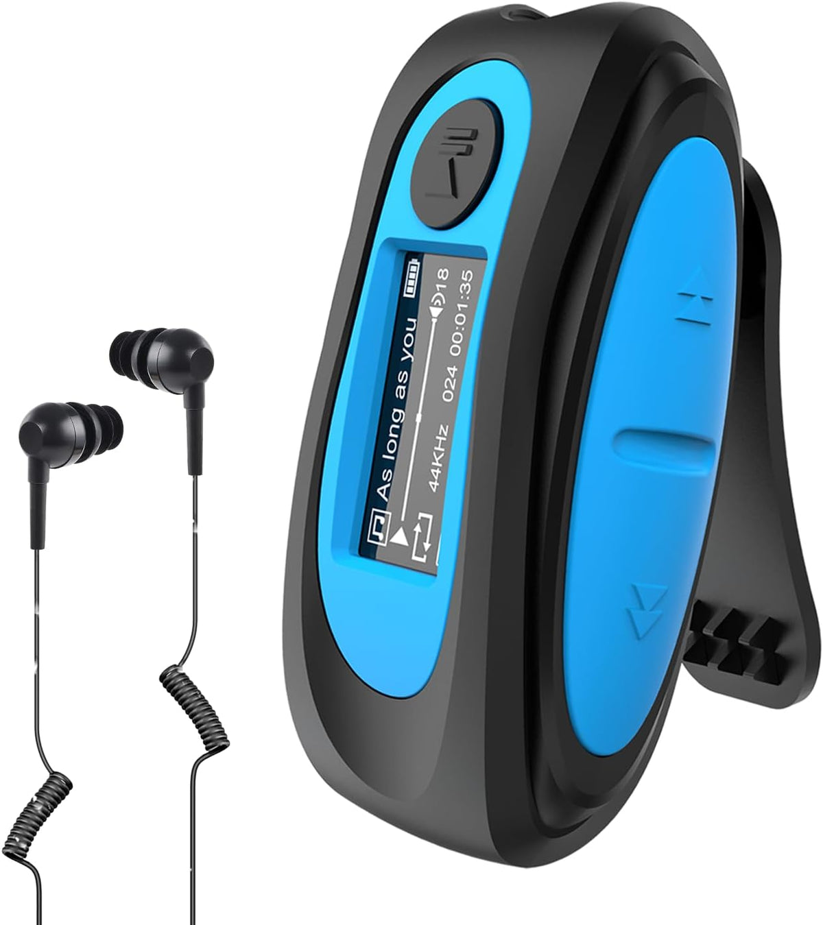 AGPTEK IPX8 Mp3 Swimming Waterproof Player with Screen, Multi-Functional Clip Music Player with Waterproof Headphones