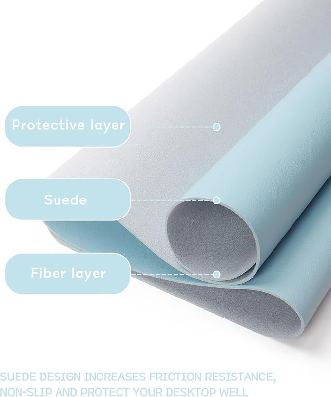 YSAGi Non-Slip Leather Desk Pad, Waterproof Laptop Computer Desk Keyboard Mat, Table Protector Blotter Mat, Large Mouse Pad for Office/Work/Home/Decor(Sky Blue, 23.6" x 13.7")