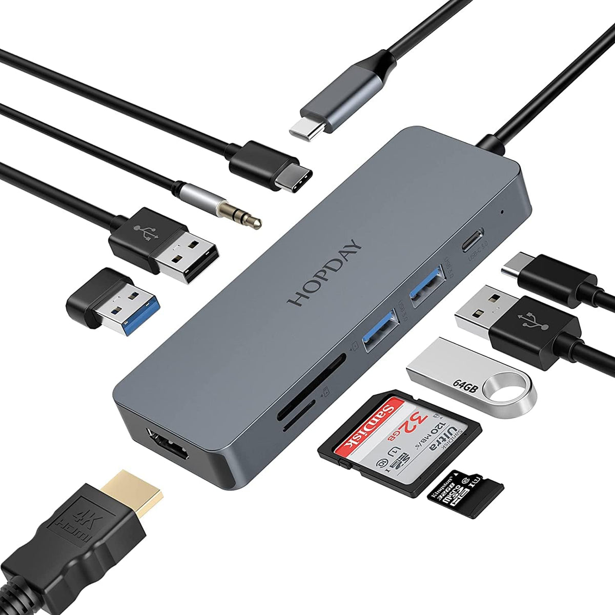 HOPDAY 10 1 4K 100W,USB 3.0 5Gbps,SD/TF USB C Hub - in Multiport USB C Adapter with HDMI, USB C Docking Station, PD
