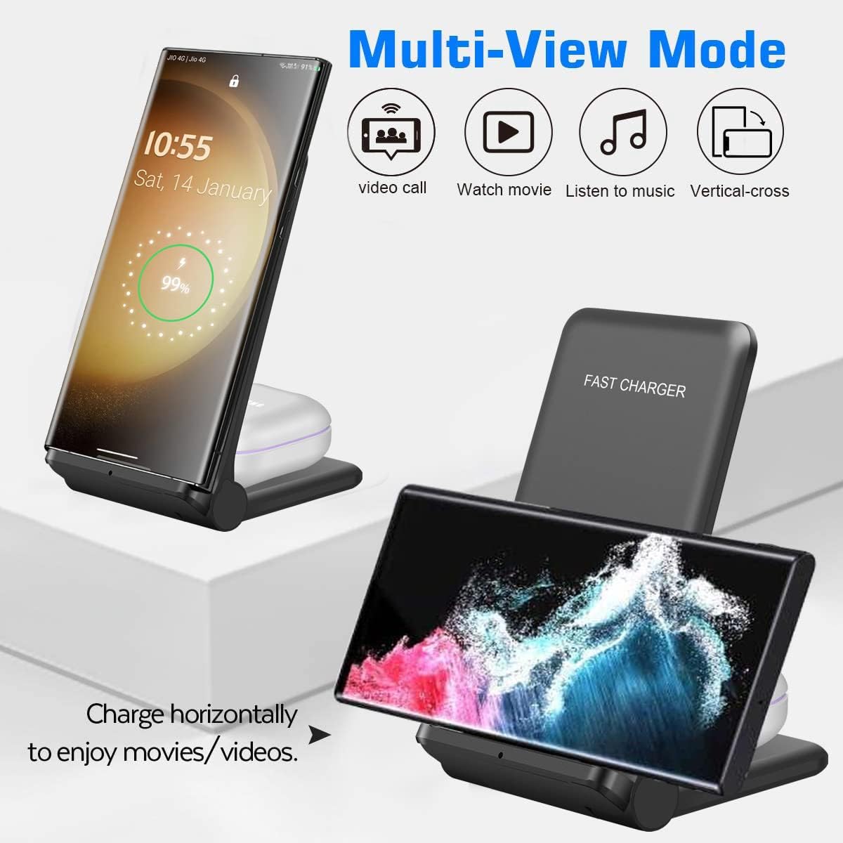 2 in 1 Wireless Charger,Foldable 20W Fast Wireless Charging Stand Compatible with iPhone 16/16 Pro/15/14/13/12/X/AirPods,Dual Phone Induction Charge Station for Samsung,Pixel,Xperia,LG(No Plug)