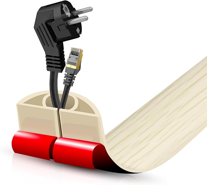 Floor Cord Cover Self Adhesive Cord Hider,3.3FT Cable Management, Extension Strip Protector for Wires, Prevent Cable Trips for Offices, Gyms, Exhibitions Cavity:0.51"(W) x 0.3"(H) Yellow Wood