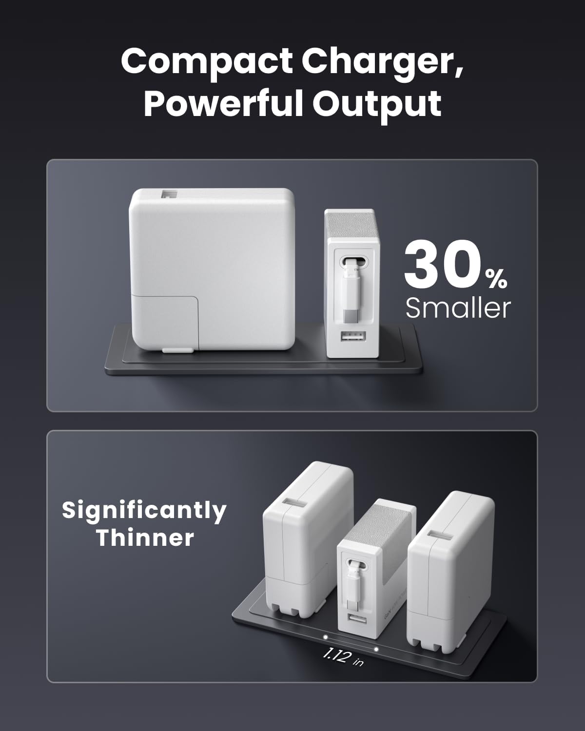 Portable Phone Charger Block, Retractable Wall Charger with 31.5in Type-C Cable, 40W PD Fast Charging Block with USB A Port, Power Adapter with Foldable Plug for iPhone 16/15, Galaxy S23 22