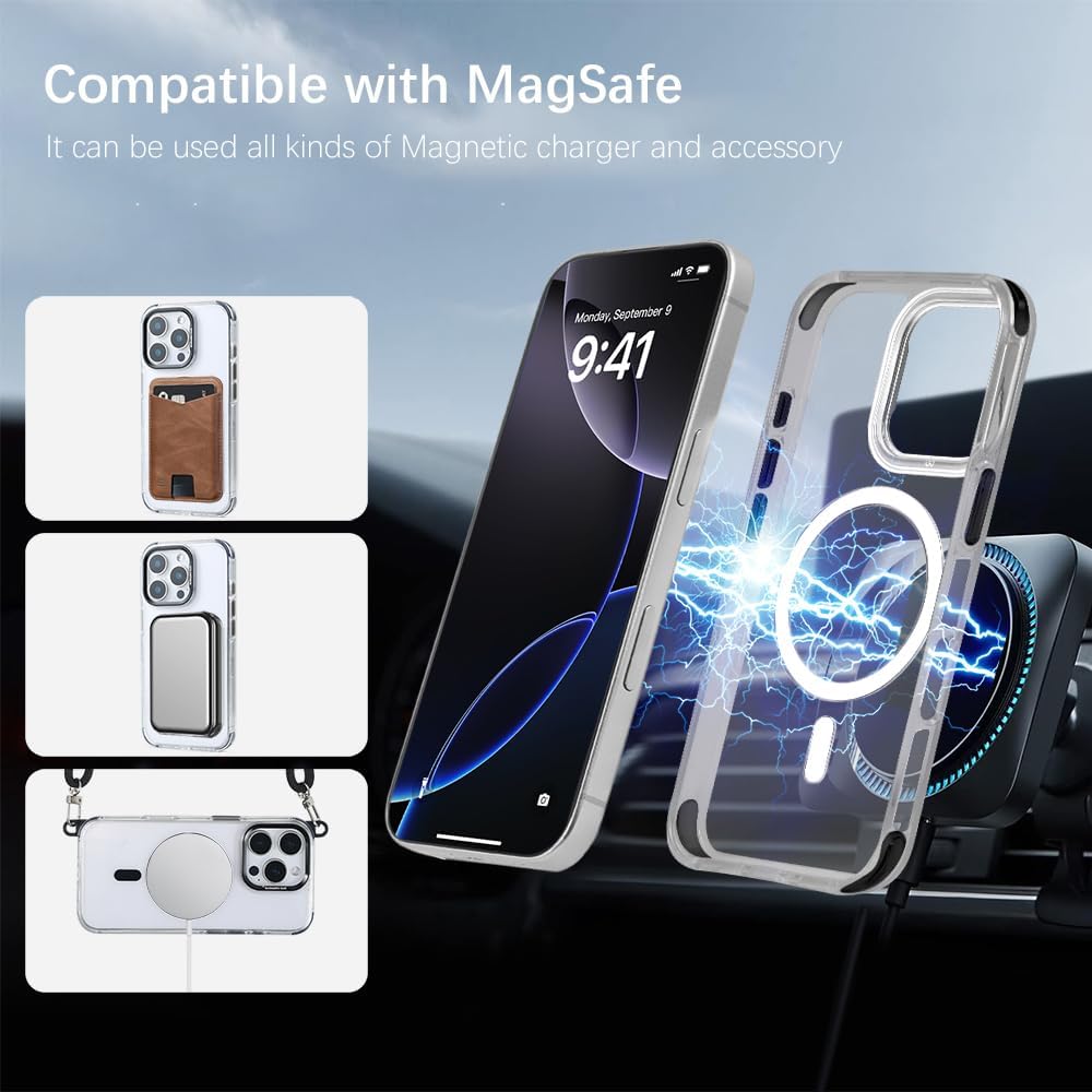 for iPhone 16 Pro Max Case with 62.99 inch Lanyard, Classic Clear&Black Magnetic Phone Case, Drop&Shockproof Protection Cases, Phone Holder Lanyard, Compatible with Magnet Accessory