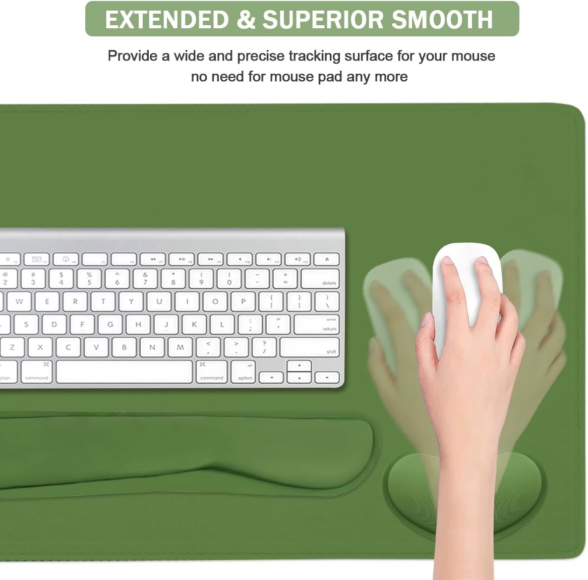 Large Keyboard Mouse Pad Set, Extended Mouse Pad+Keyboard Wrist Rest Support, Memory Foam Ergonomic Easy Typing, 4Pcs (35.4×15.11 in) Desk Pad Set for Home Office Study Game - Green