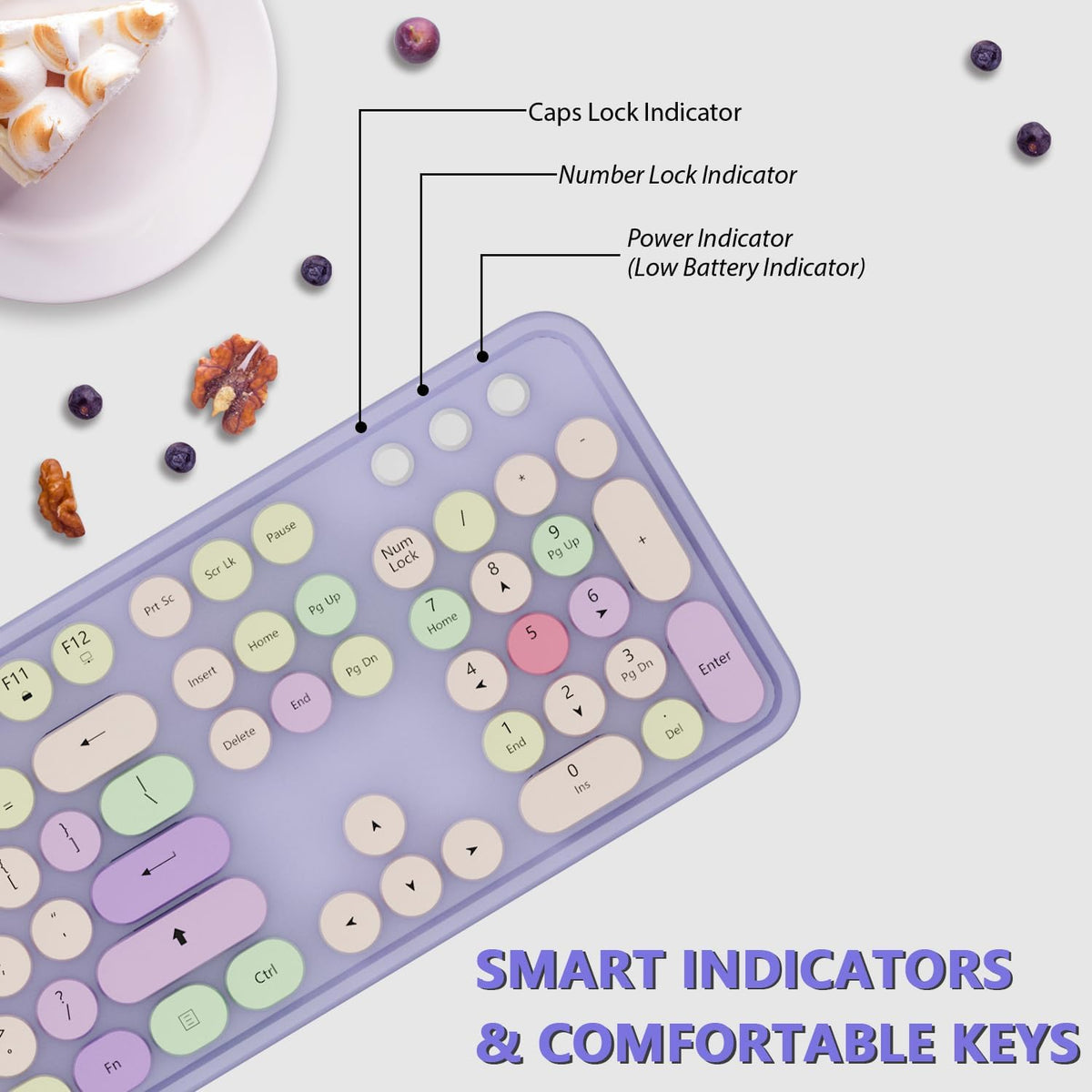 Wireless Typewriter Keyboard and Mouse - Wireless Keyboard with Silent Wireless Mouse, Cute Retro Keyboard Mouse Combo, 2.4G USB Computer Keyboard and Mouse for Windows Laptop/Desktop/PC(Purple)