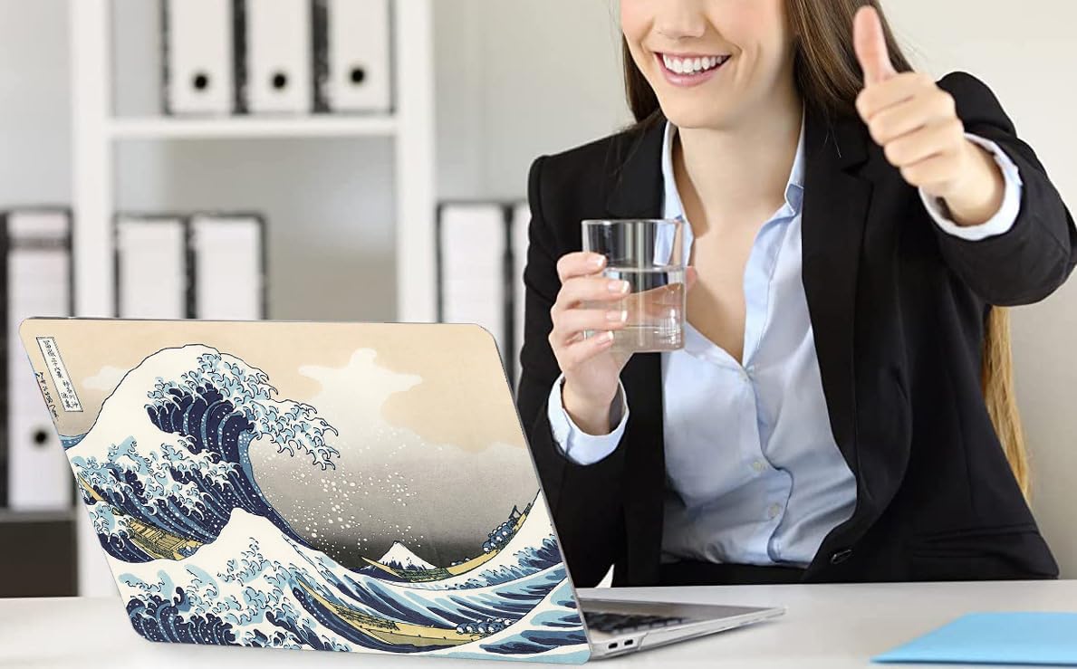 Compatible with MacBook Air 13 Inch Case 2017 2016 2015 2014 2013 2012 2011 2010 Release A1466/A1369, Plastic Hard Shell Case & Keyboard Cover & Screen Protector - Kanagawa Japan Wave