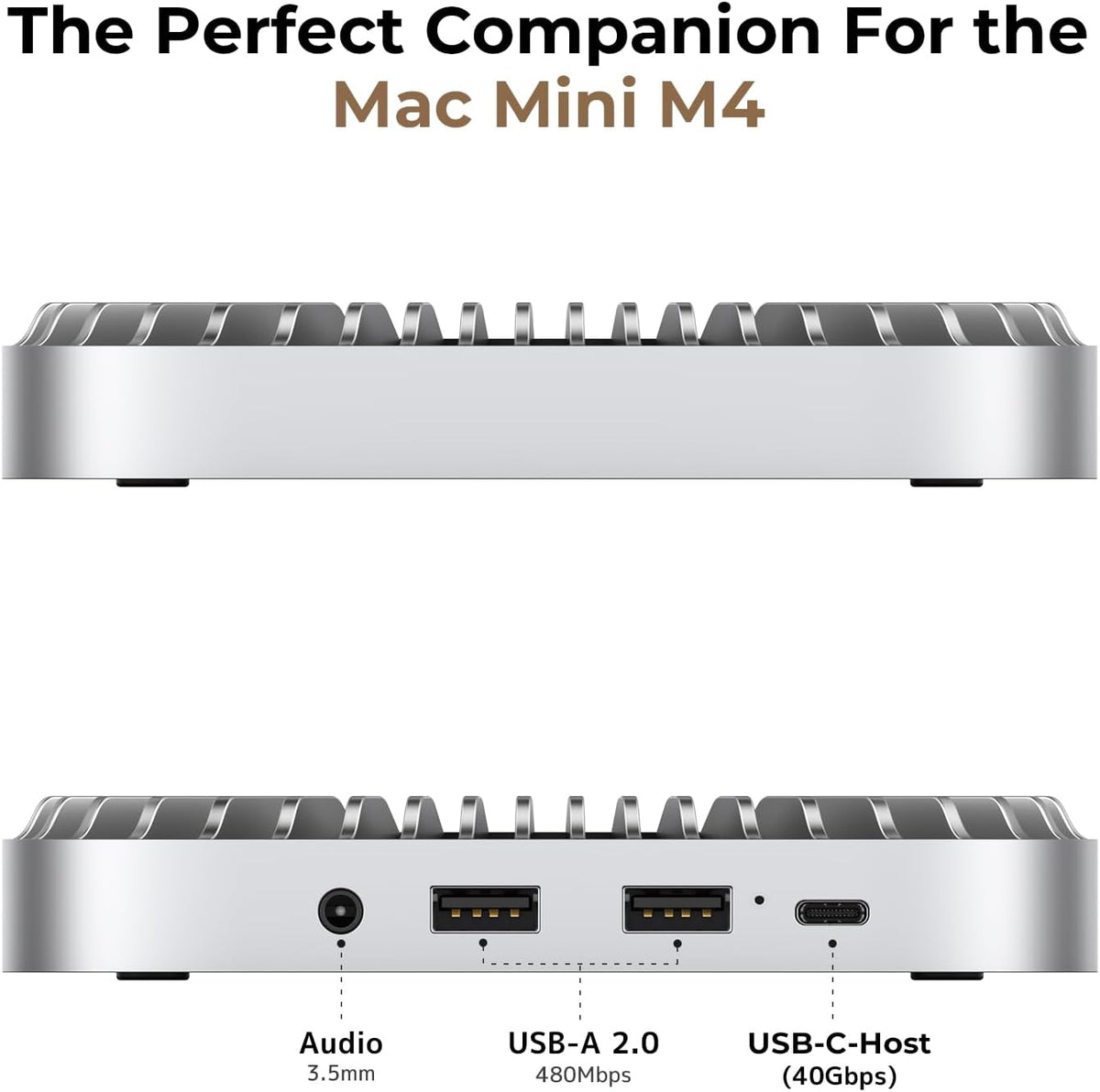 40Gbps Aluminum Hub & Stand for New M4/M4 Pro Mac Mini (2024) with 40Gbps NVMe/M.2 SSD Enclosure, 2X USB-A, USB-C Host, 3.5mm Audio – Compatible with All New Mac Mini M4/M4 Pro