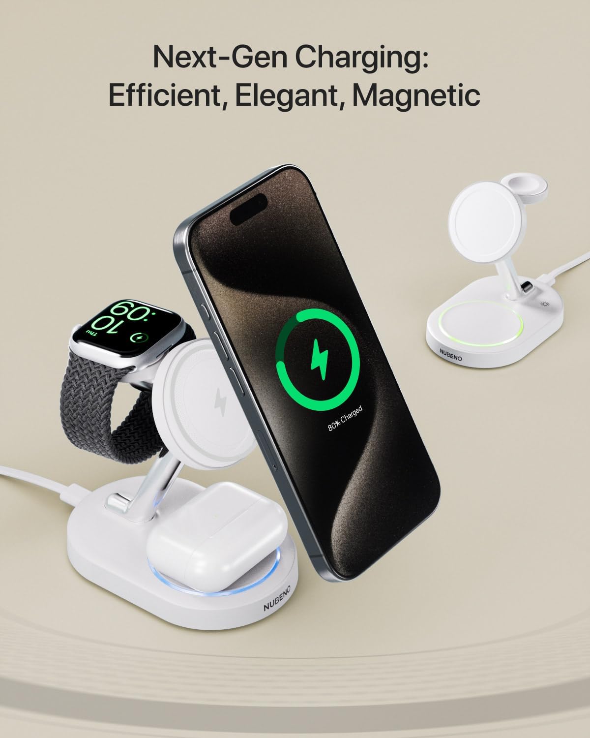 Fast Charging Station for iPhone 16/16 Pro/16 Pro Max, Wireless Charger Station for MagSafe iPhones, 3 in 1 Magnetic Charger Stand for iPhone 16/15/14/13/12 Series, Apple Watch & AirPods.(White)