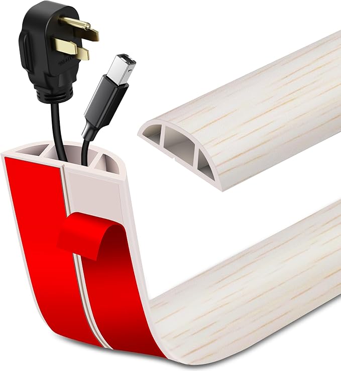 Floor Cord Cover Self Adhesive Cord Hider Floor Extension Cord Covers for Floor Power Cord Protector Cable Management Prevent Cable Trips Cable Cavity 0.59" W x 0.31" H (Beige Wood, 3.3Ft)