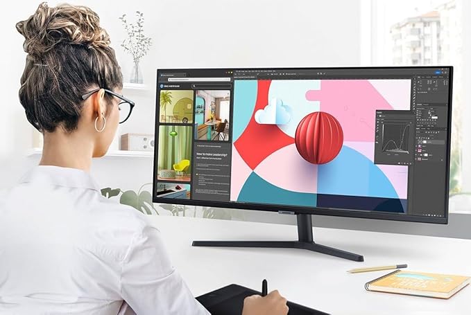 SAMSUNG 34 ViewFinity S50GC Series Ultra-WQHD Monitor 100Hz 5ms Borderless Design AMD FreeSync Eye Care Black with MTC HDMI Cable
