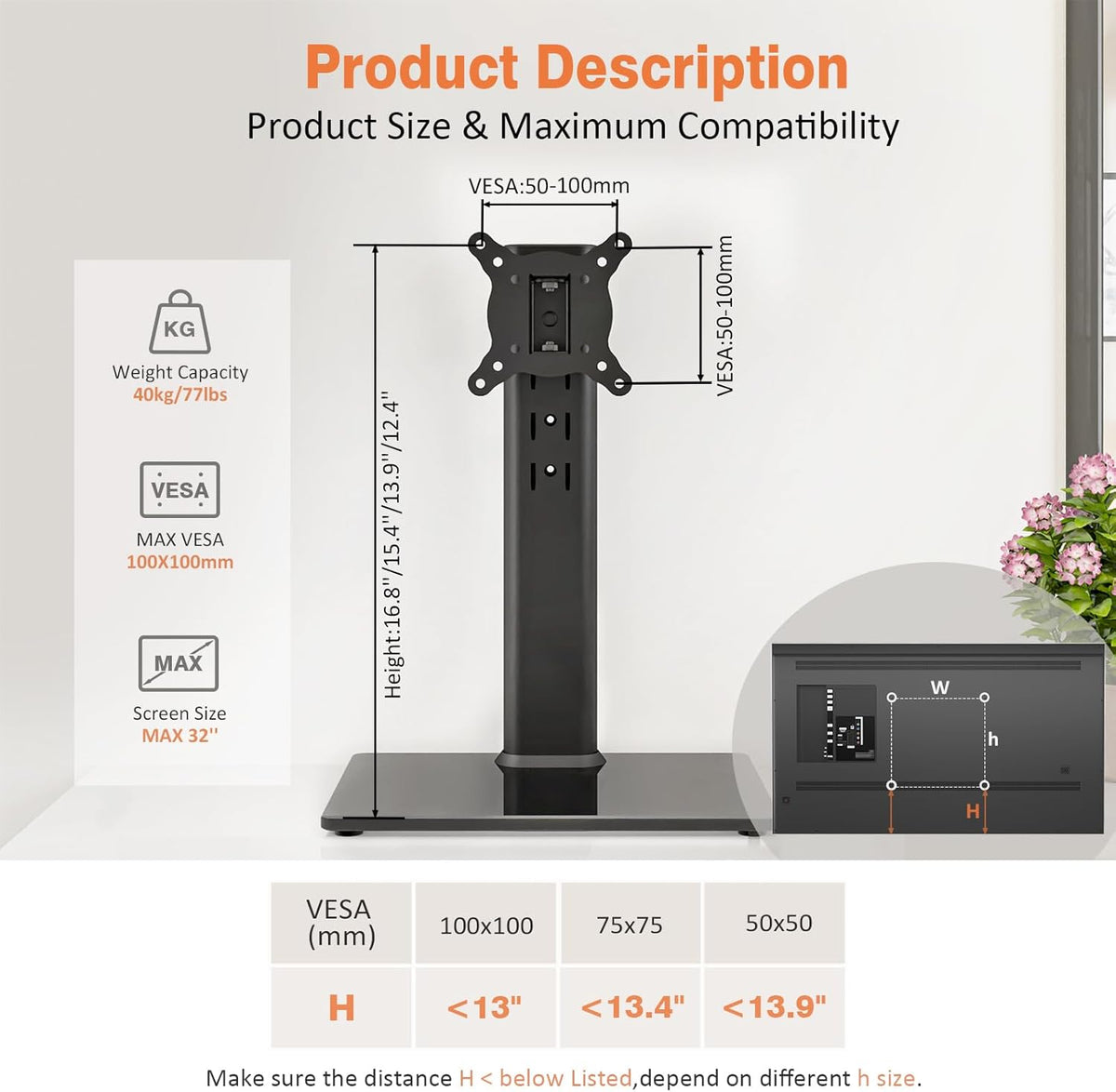 Hemudu 13 32 inch 100 4 77lbs, HT07B-001 Universal Swivel TV Stand/Base Table Top TV Stand for to TVs with Degree