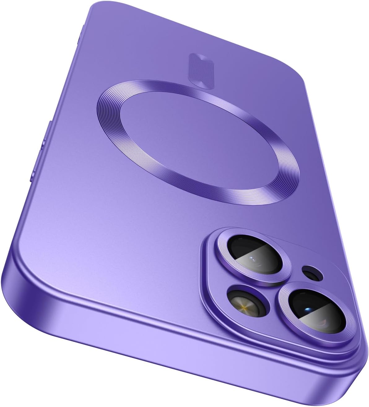 Magnetic for iPhone 14 Case [Compatible with MagSafe][Built-in Camera Lens Protector] Slim Soft Silicone Bumper Shockproof Metallic Luster Phone Case (Purple)