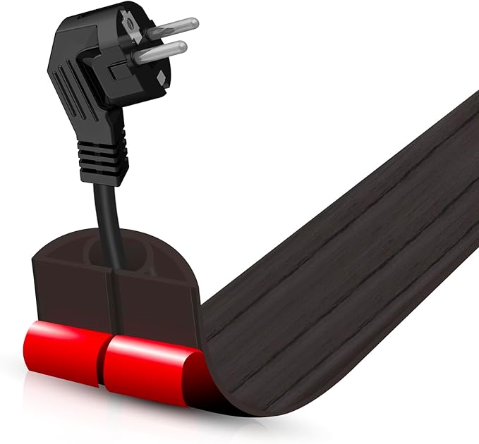 Floor Cord Cover Self Adhesive Cord Hider,3.3FT Cable Management, Extension Strip Protector for Wires, Prevent Cable Trips for Offices, Gyms, Exhibitions Cavity:0.39"(W) x 0.27"(H) Black Wood