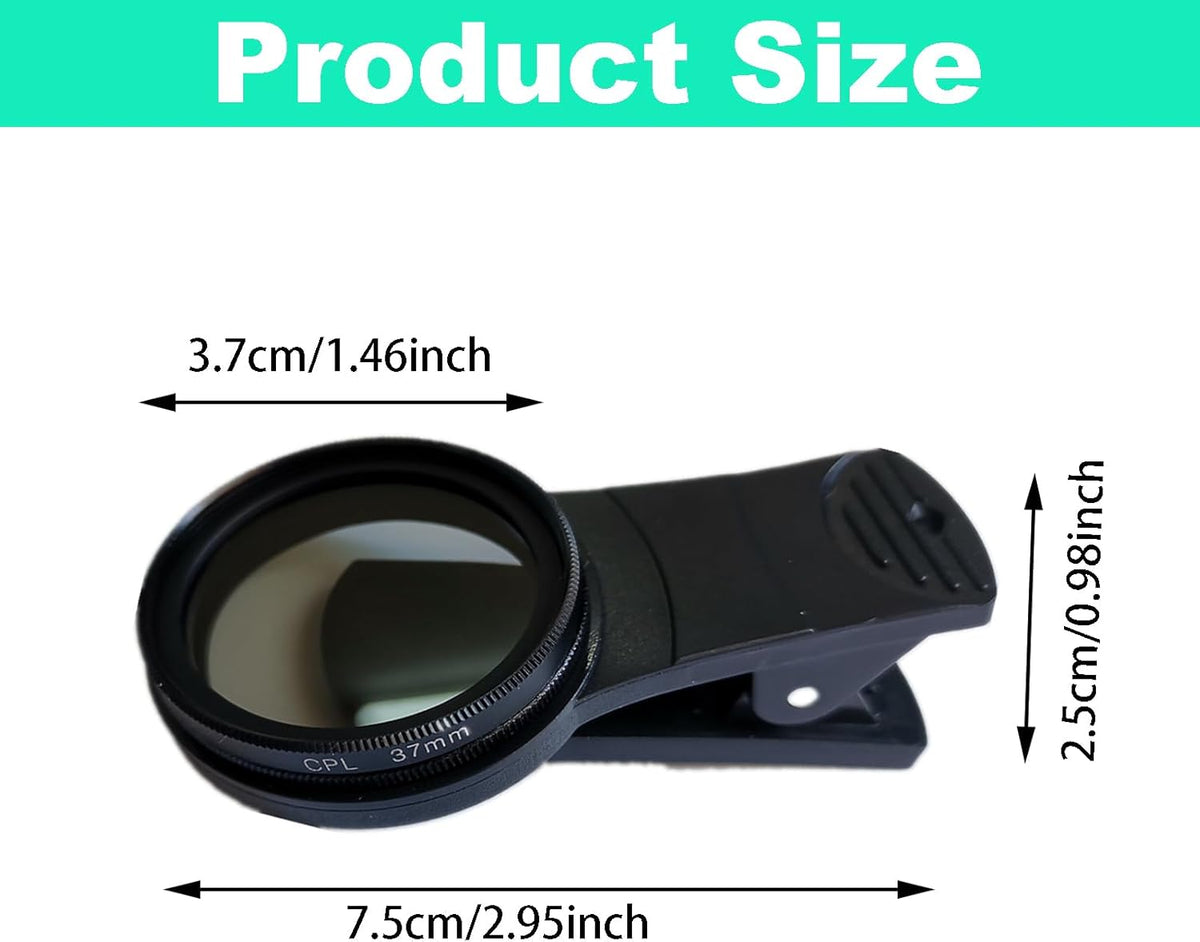 37mm CPL Phone Camera Lens, Clip-On Cellphone Lens CPL Filter Polarizer, Universal Cell Phone Camera Lens Compatible with Most Mobilephone Models(Black)