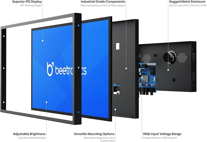 Beetronics 24-Inch Full HD IPS Monitor - Professional Industrial-Grade Display | HDMI VGA BNC RCA Inputs | Durable Metal Housing Matte Screen 24/7 Continuous Operation Wide Viewing Angle 24HD7M