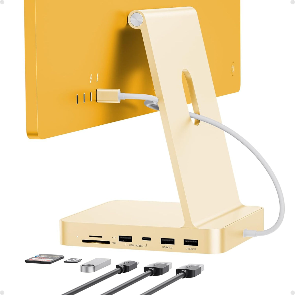 USB C HUB for iMac 24 inch 2021/2023/2024, PULWTOP USB Hub Adapter iMac Accessories for iMac M1/M3/M4 with USB C 10Gbps 3*USB A SD/TF, Docking Station Support Expand M.2 SSD (Not Included),Yellow