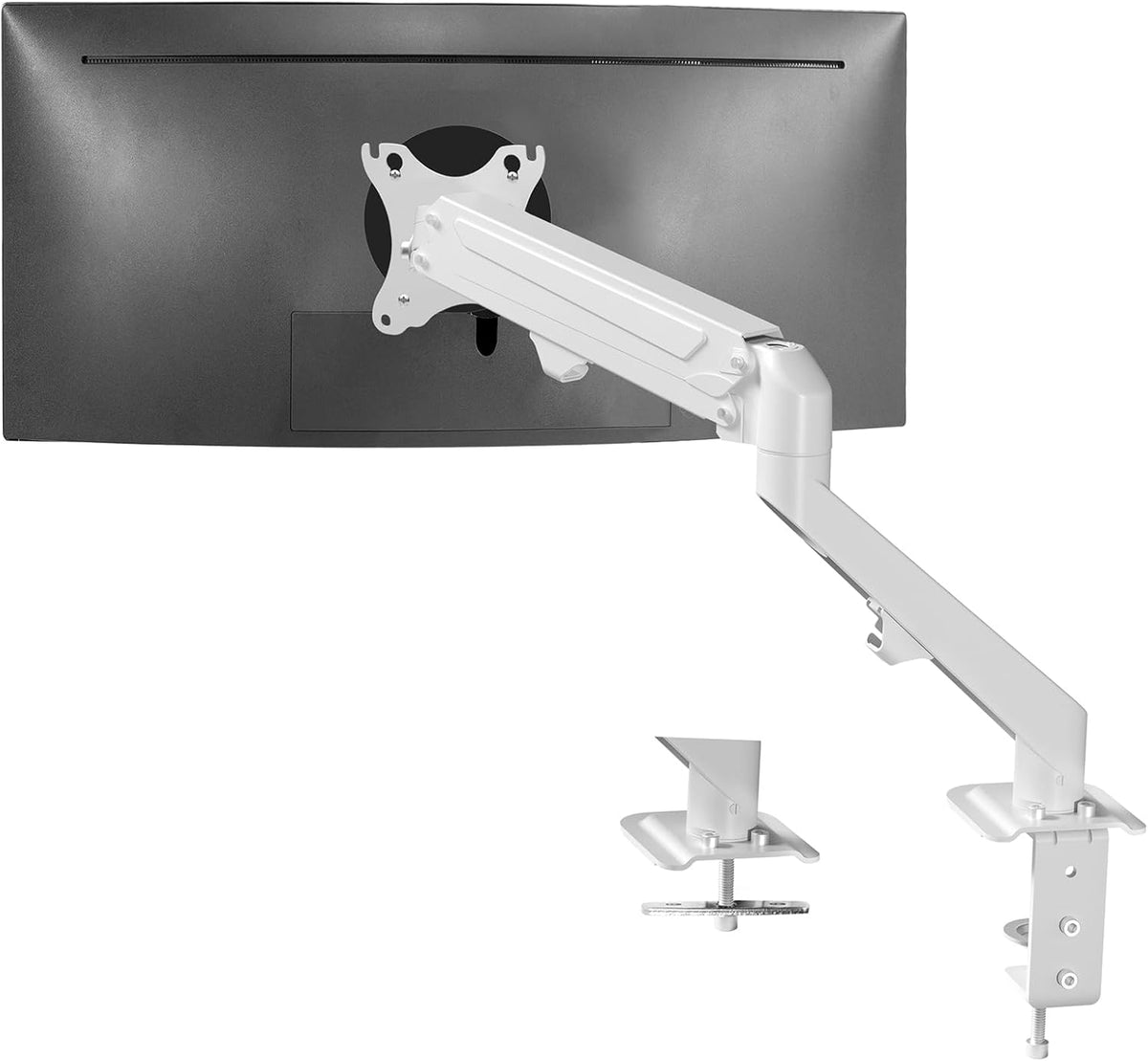 VIVO Articulating Single 17 to 27 inch Pneumatic Spring Arm Clamp-on Desk Mount Stand | Fits 1 Monitor Screen with Max VESA 100x100, White (STAND-V101OW)