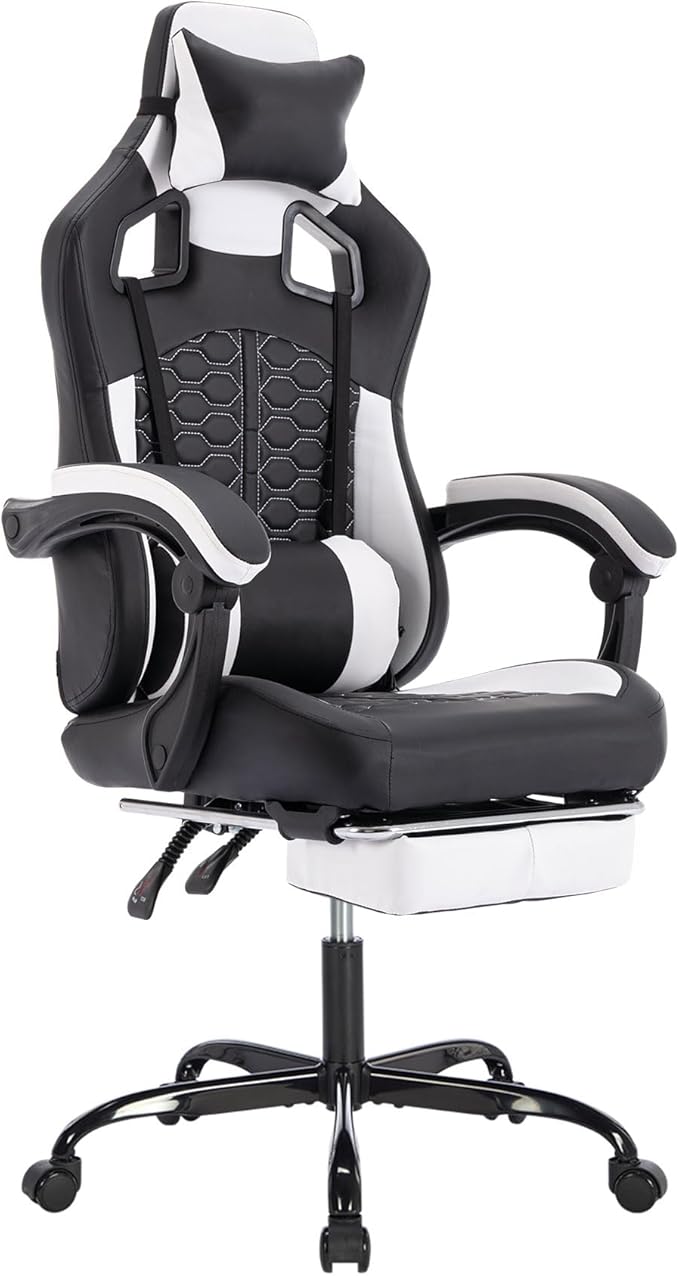 Gaming Chair Home Office Computer Chair Ergonomic Executive Swivel Rolling Chair with Footrest Comfortable Headrest and Lumbar Support for Back Pain Women Men (Black)