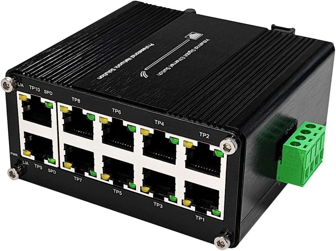 10-Port Gigabit Ethernet Switch,Industrial Design with Rugged Metal Case, Plug and Play, Full-Duplex Fast Ethernet Connectivity, Unmanaged Gigabit Switch, Compact Mini Size, Din-Rail or Wall Mount