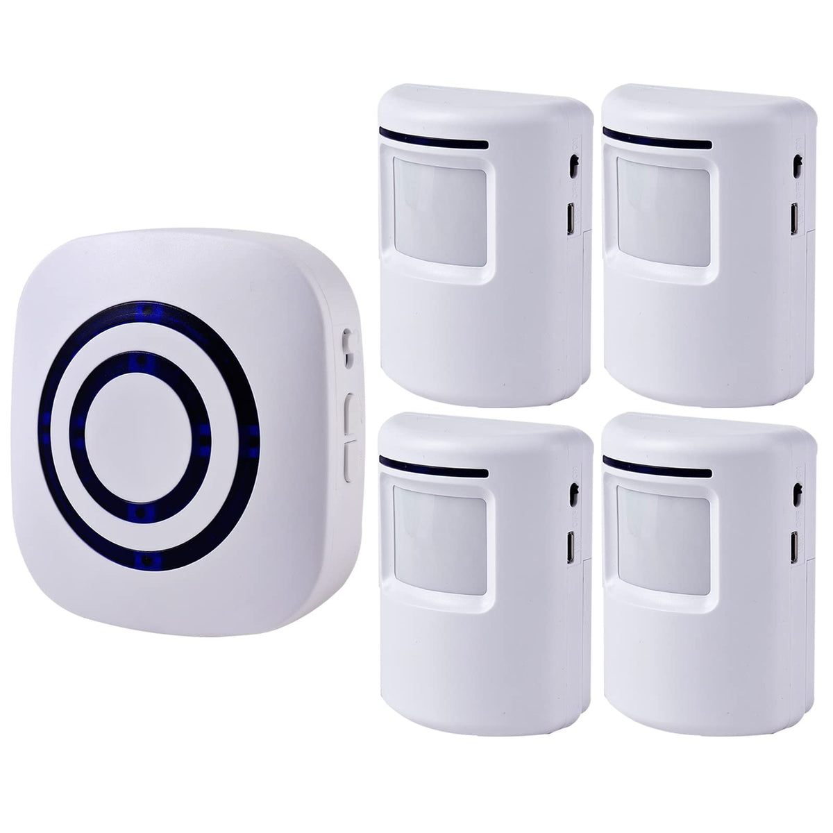 Seanme Motion Sensor Alarm, Wireless Driveway Alarm, Home Security Business Detect Alert with 4 Sensor and 1 Receiver,38 Chime Tunes - LED Indicators