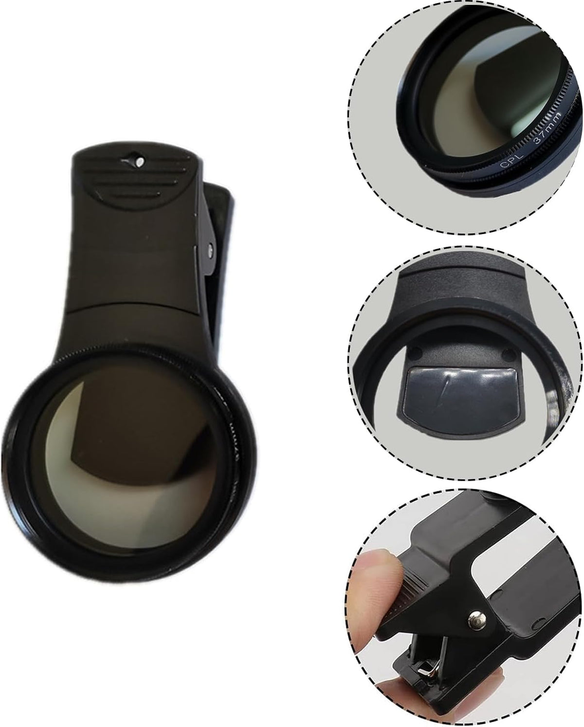 37mm CPL Phone Camera Lens, Clip-On Cellphone Lens CPL Filter Polarizer, Universal Cell Phone Camera Lens Compatible with Most Mobilephone Models(Black)