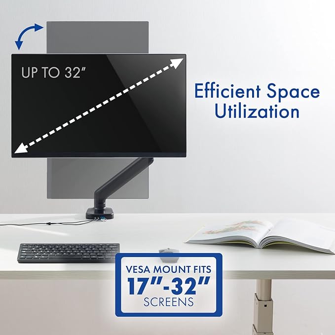 Spring LCD Monitor Arm with USB and Multimedia Ports for: Samsung 32 inch UJ59 4k Monitor (LU32J590UQNXZA) - UHD 3840 x 2160p 60hz 4ms AMD FreeSync Gaming HDMI DP Black