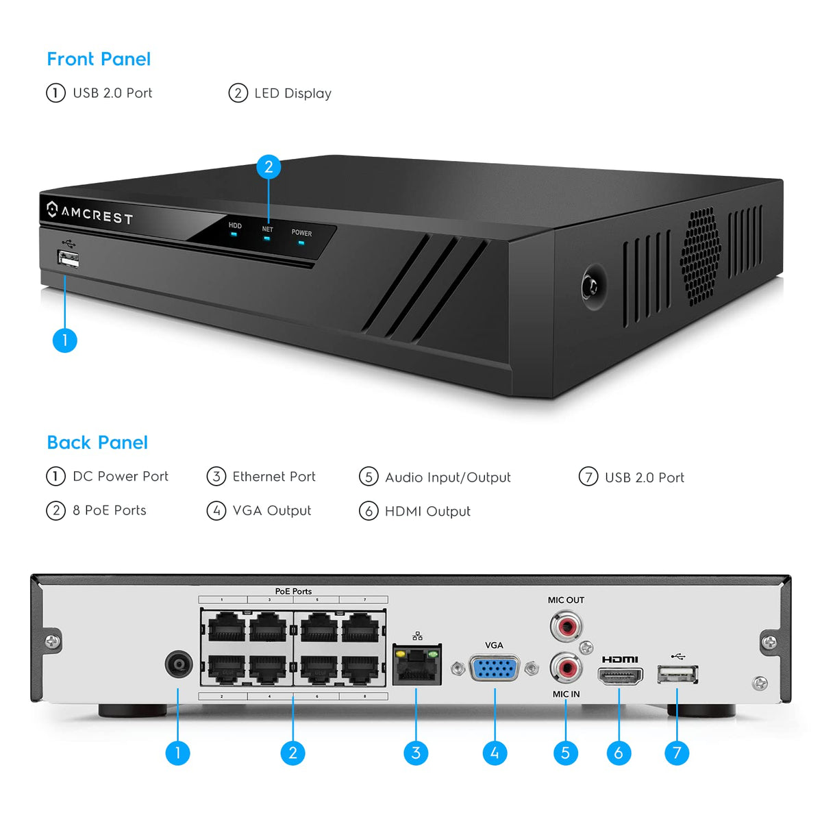 Amcrest 4K POE Security Camera System with 4K 8Ch PoE NVR (4) x 8 Megapixel Turret IP POE Cameras (3840x2160) Pre Installed 2TB Hard Drive
