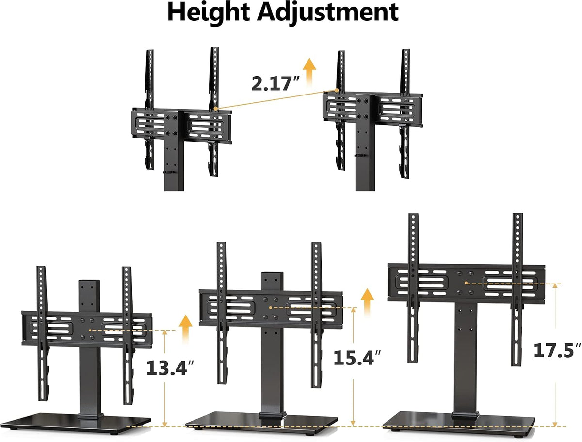 FITUEYES 27-55 inch Universal TV Mount Stand Table Top TV Stand for TVS Height Adjustable TV Stand Mount, Glass Base