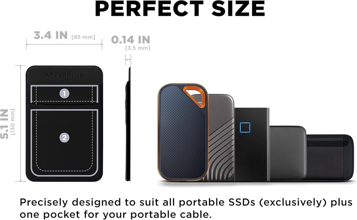 2-Pocket Adhesive Hard Drive Holder for Laptop, Stick-On Pocket Pouch for External Portable SSD, HDD, Slim Mouse