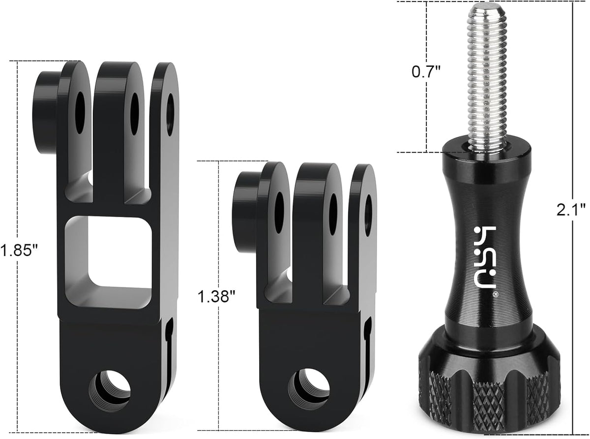 HSU Aluminum Alloy Metal Adjust Arm Straight Joints Mount, Long and Short Vertical Direction Straight Joints Mount for Gopro Hero 13 12 11 10 9 8 7 6 5, AKASO Campark and Other Action Cameras (Black)